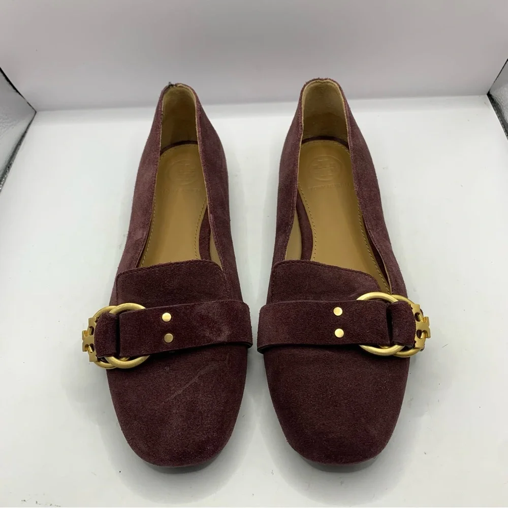 Women's 6 Tory Burch Marden Suede Flats Malbec Purple - Picture 2 of 7